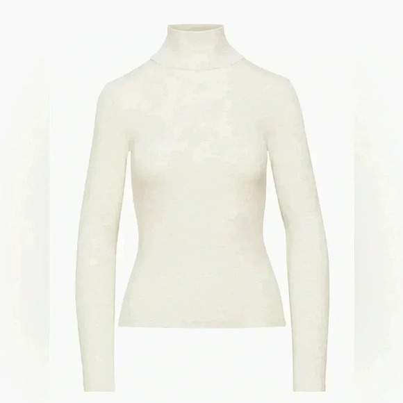 [L] Wilfred white Turtle  Neck Stretchy LS Modal Sweater - Picture 1 of 9